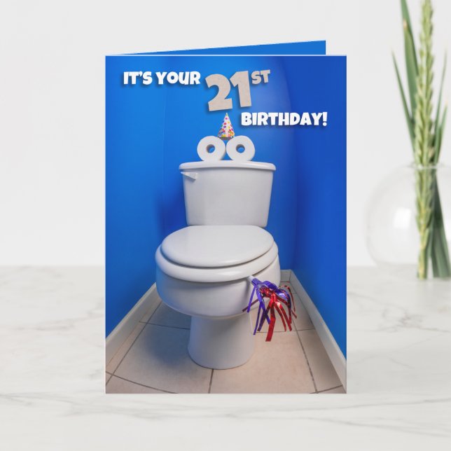 Happy 21st Birthday Toilet Potty Humor Holiday Card (Front)