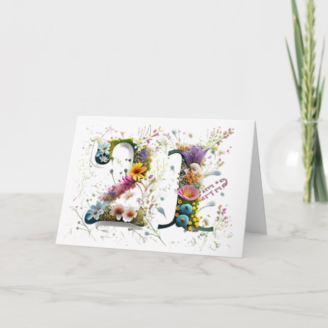 Happy 21st Birthday Wildflowers Happy Birthday Card (Front)