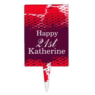 Happy 21st girls name red purple cake topper