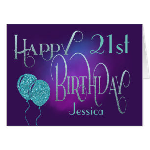Happy 21st Name Purple Mystical Birthday Card