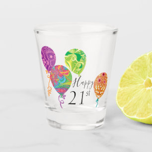 Happy 21st or Any Age Birthday Balloons Shot Glass