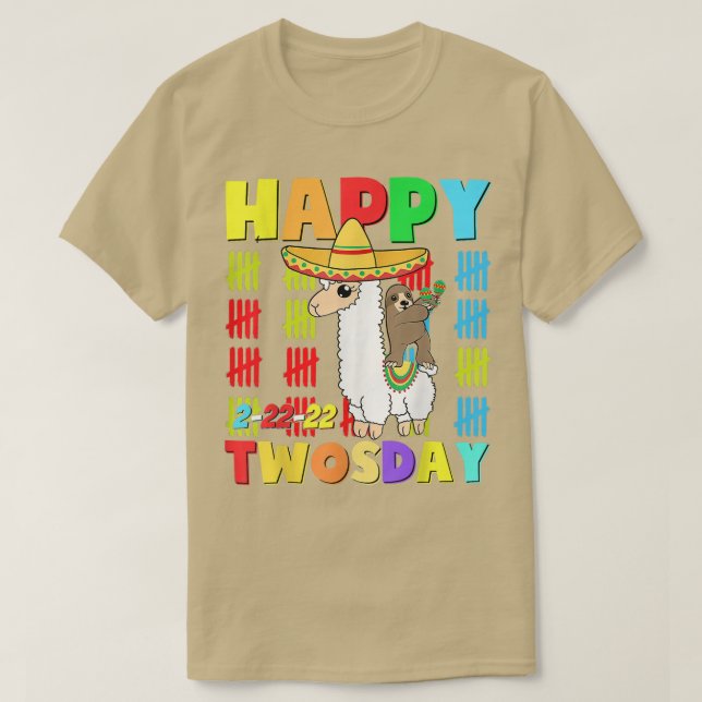 Happy 22222 Twosday Old Taco Llama 22nd February 2 T-Shirt (Design Front)