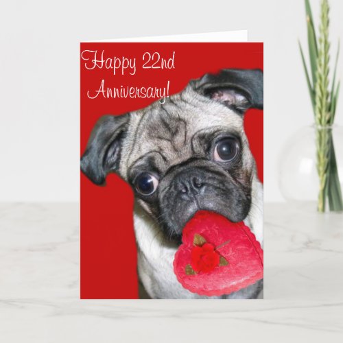 Happy 22nd Anniversary pug greeting card