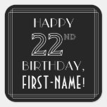 [ Thumbnail: Happy 22nd Birthday; Art Deco Style; Custom Name Sticker ]