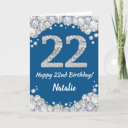 Happy 22nd Birthday Blue and Silver Glitter Card
