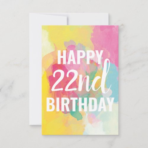 Happy 22nd Birthday Card Watercolour Gradients