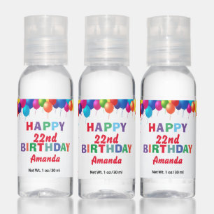 Happy 22nd Birthday Colorful Balloons Confetti Hand Sanitizer