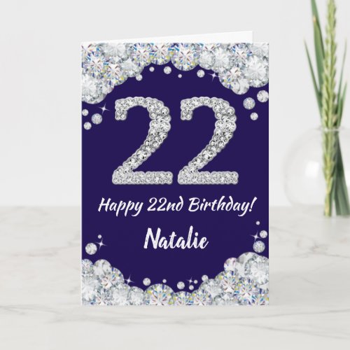 Happy 22nd Birthday Navy Blue and Silver Glitter Card