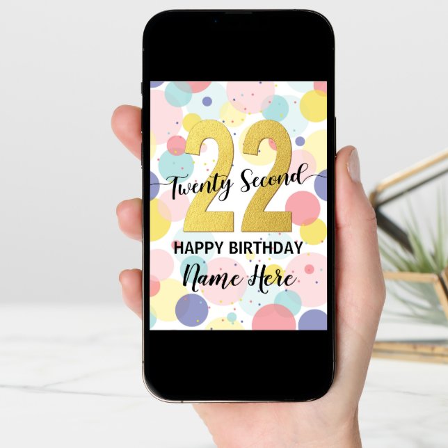 Happy 22nd Birthday Pastel Rainbow and Gold Girl Card (Front Digital)