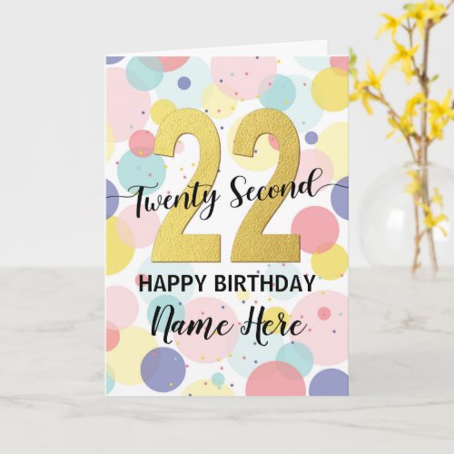 Happy 22nd Birthday Pastel Rainbow Gold Woman
