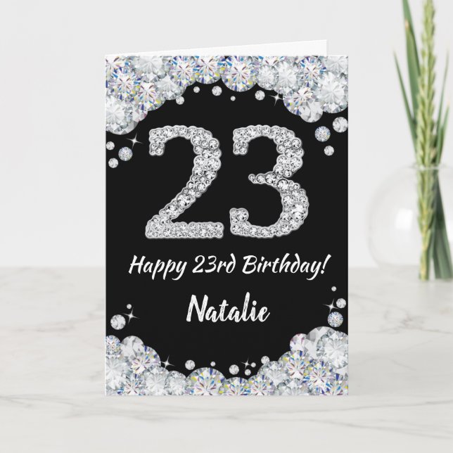 Happy 23rd Birthday Black and Silver Glitter Card (Front)