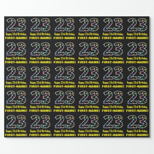 Happy 23rd Birthday Fun Colorful Stars Pattern 23 Wrapping Paper