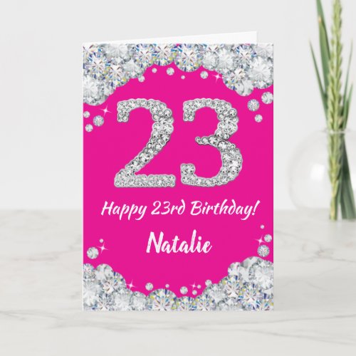 Happy 23rd Birthday Hot Pink and Silver Glitter Card