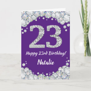 Happy 23rd Birthday Purple and Silver Glitter Card