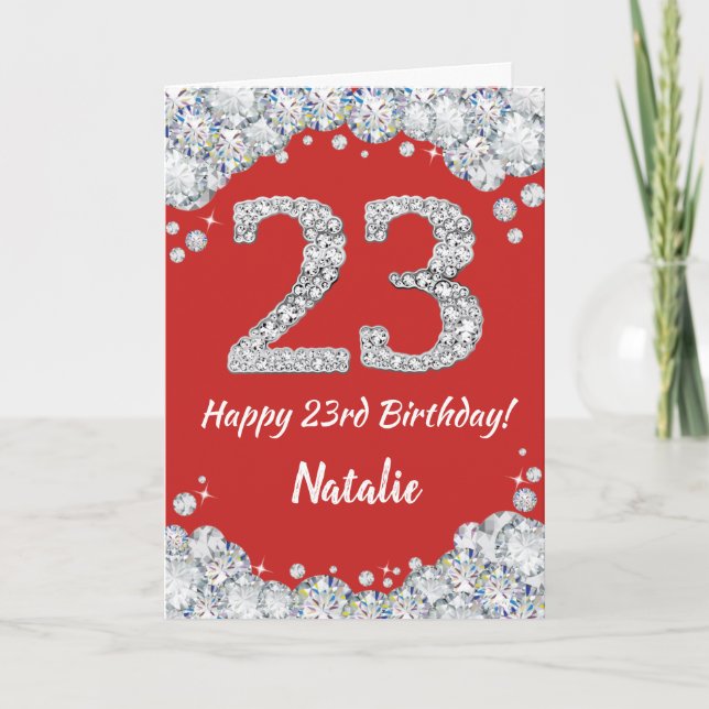 Happy 23rd Birthday Red and Silver Glitter Card (Front)