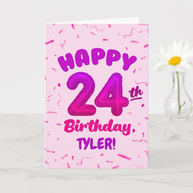 Happy 24th Birthday Card with Custom Name (Small Plant)