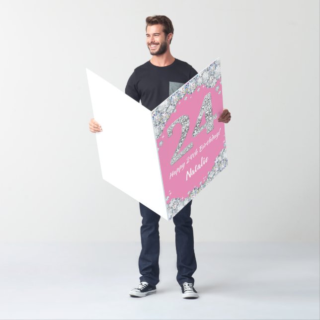 Happy 24th Birthday Pink and Silver Glitter Jumbo Card (In Situ)