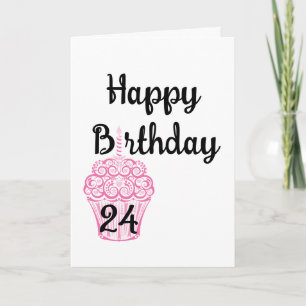 Happy 24th Birthday Pink Cupcake Card