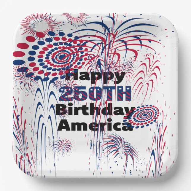 Happy 250th America Patriotic Fireworks Paper Plates (Front)