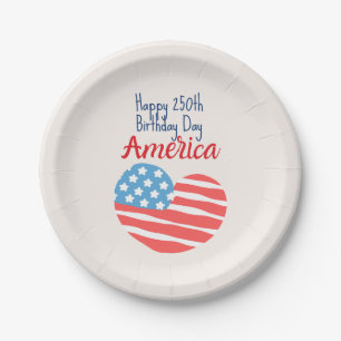 Happy 250th Birthday America, Flag Heart 1776-2026 Paper Plates
