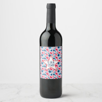 Happy 250th Birthday,America!Floral Red White Blue Wine Label