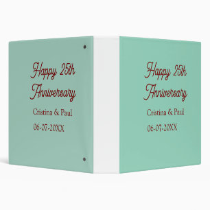 Happy 25th aniversary green mauve pastel boho retr 3 ring binder