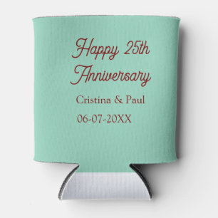 Happy 25th aniversary green mauve pastel boho retr can cooler