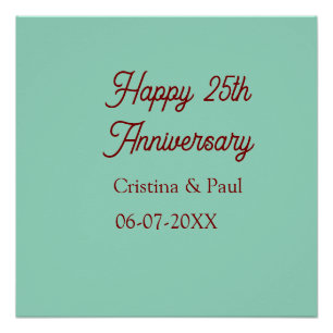 Happy 25th aniversary green mauve pastel boho retr poster