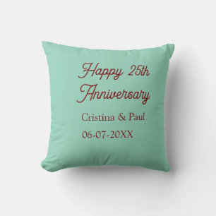 Happy 25th aniversary green mauve pastel boho retr throw pillow
