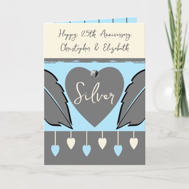 Happy 25th Anniversary add names grey blue Card (Front)