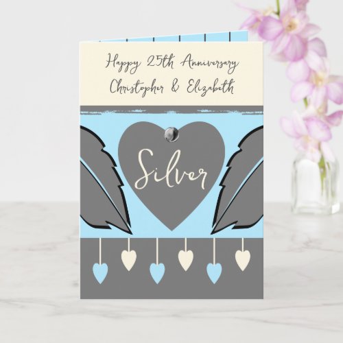 Happy 25th Anniversary add names grey blue Card