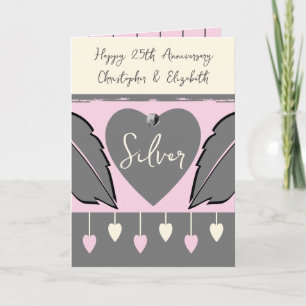 Happy 25th Anniversary add names grey pink Card