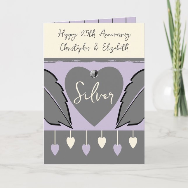 Happy 25th Anniversary add names grey purple Card (Front)