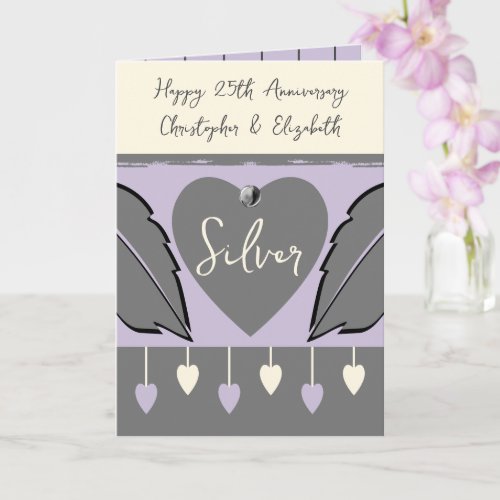 Happy 25th Anniversary add names grey purple Card