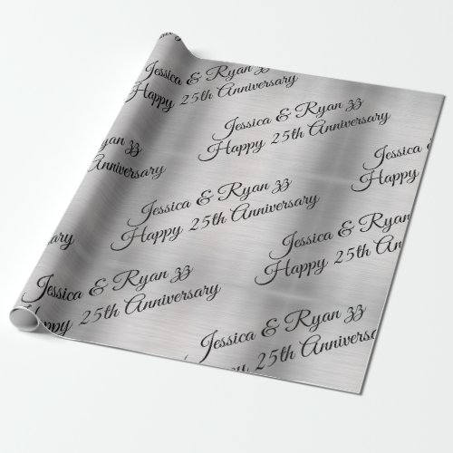 Happy 25th Anniversary DIY NamesYear Black Script Wrapping Paper