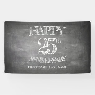 Happy 25th anniversary on chalk board banner