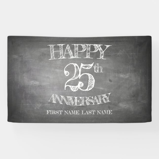 Happy 25th anniversary on chalk board banner (Horizontal)