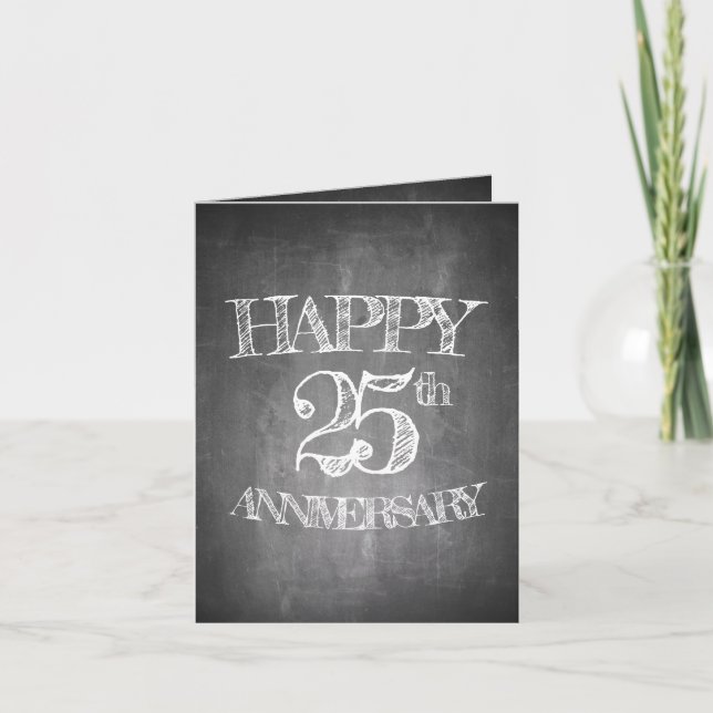Happy 25th anniversary on chalk board card (Front)