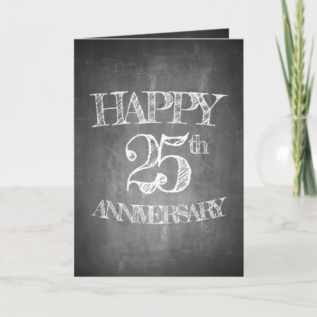 Happy 25th anniversary on chalk board card (Front)