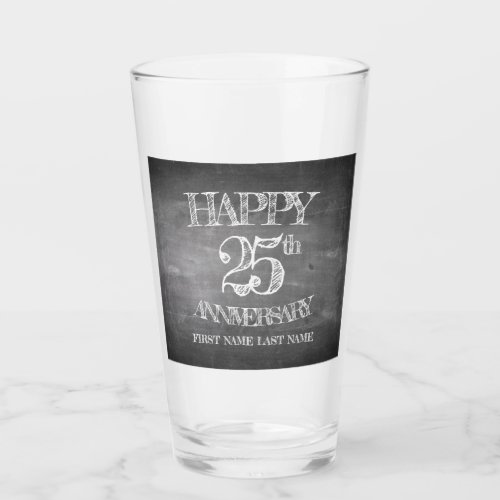 Happy 25th anniversary on chalk board glass