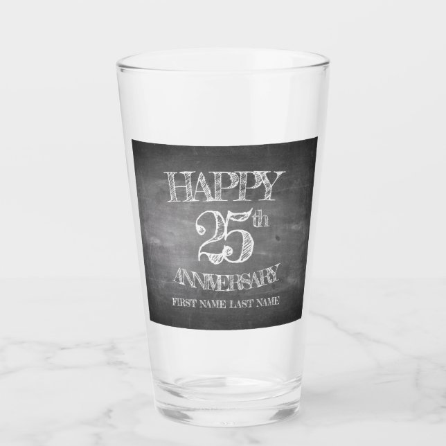Happy 25th anniversary on chalk board glass (Front)