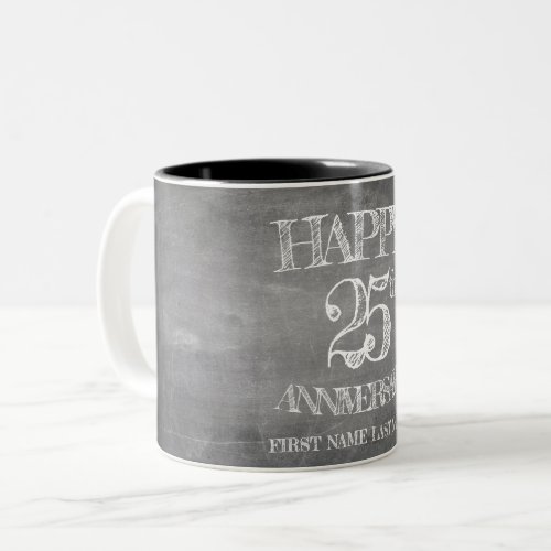 Happy 25th anniversary on chalk board Two_Tone coffee mug