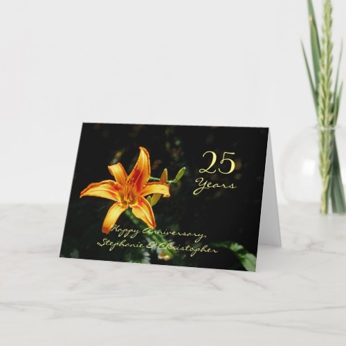 Happy 25th Anniversary Orange Yellow Daylily Lily  Card