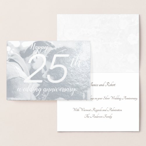 Happy 25th Anniversary Silver Custom Photo Foil Card