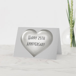 Happy 25th Anniversary silver glass heart Card