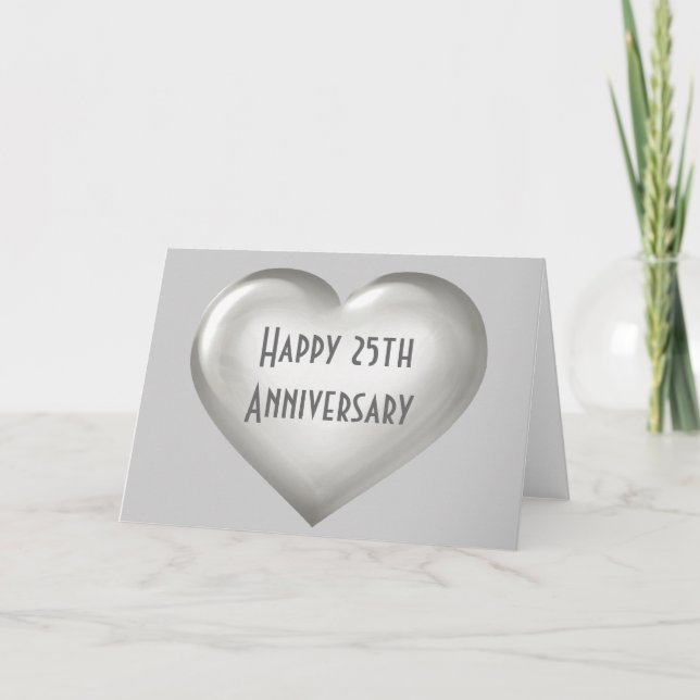 Happy 25th Anniversary silver glass heart Card (Front)