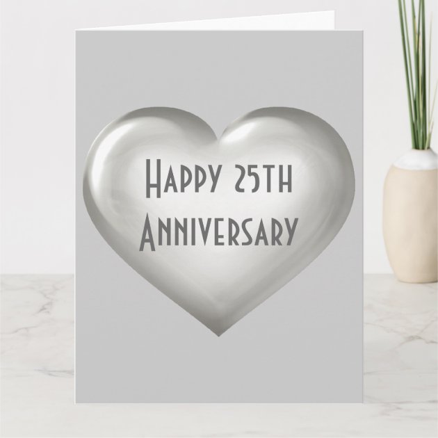 Happy 25th Anniversary Silver Heart Card | Zazzle - View #7
