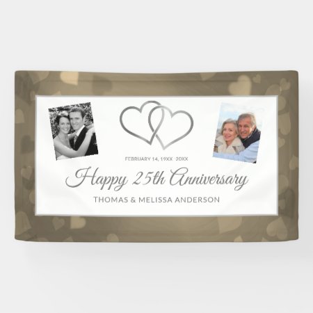 Happy 25th Anniversary Silver Hearts & Photos Banner