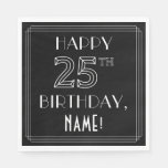 [ Thumbnail: Happy 25th Birthday; Art Deco Style; Custom Name Napkins ]
