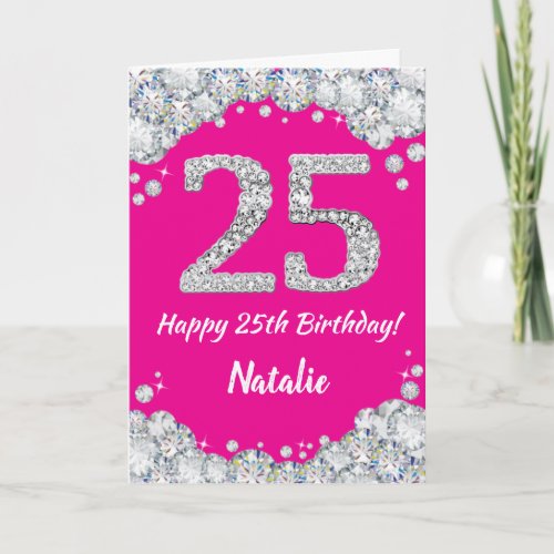 Happy 25th Birthday Hot Pink and Silver Glitter Card